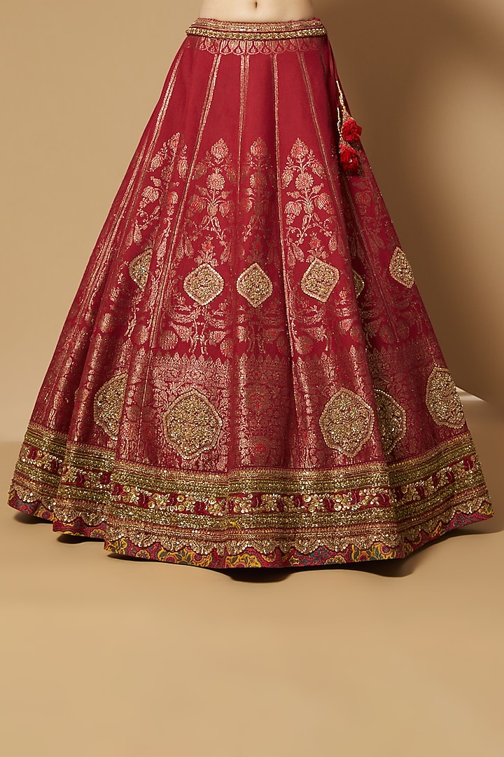 Maroon Chanderi Bridal Lehenga Set by Debyani at Pernia's Pop Up Shop